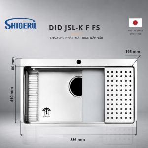 Chậu Rửa Bát 1 Hố SHIGERU DID JSL K FS – Bề Mặt Inox Trơn – Thiết Kế Lắp Nổi –  Made In Japan