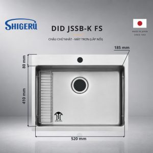 Chậu Rửa Bát 1 Hố SHIGERU DID JSSB K FS – Bề Mặt Inox Trơn – Thiết Kế Lắp Nổi –  Made In Japan