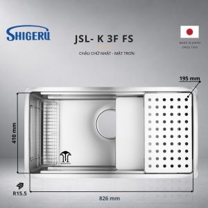 Chậu Rửa Bát 1 Hố SHIGERU JSL K 3F FS – Bề Mặt Inox Trơn/Hạt sần LE – Made In Japan